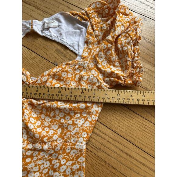 SEVEN WONDERS Orange Floral Shiloh Midi Dress Yellow Size S - Picture 5 of 7